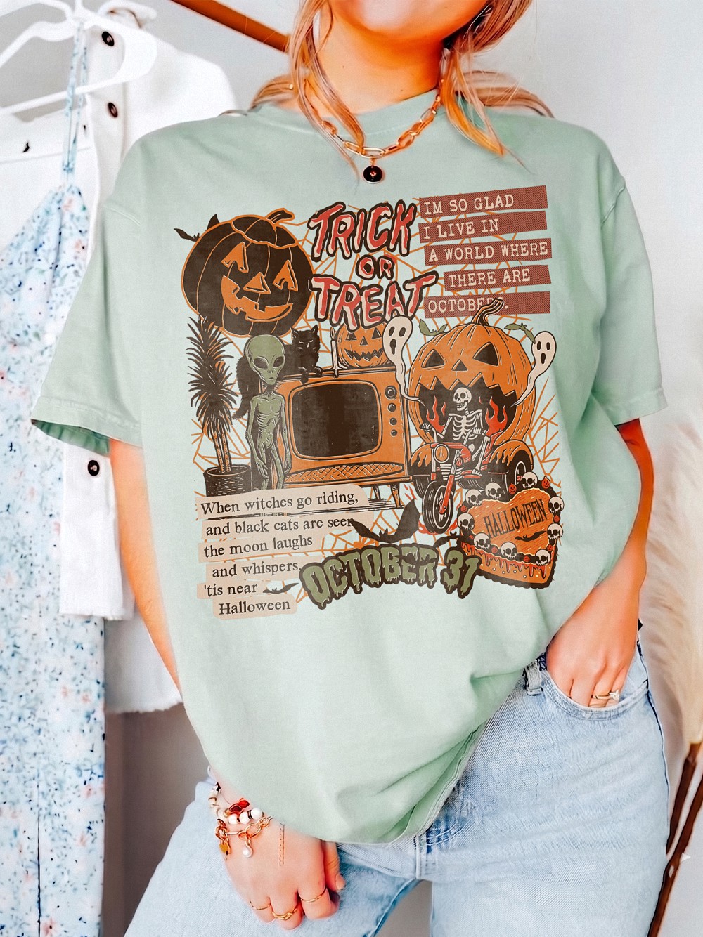 Vintage October 31 Spooky Season Graphic Tie-Dye Shirt