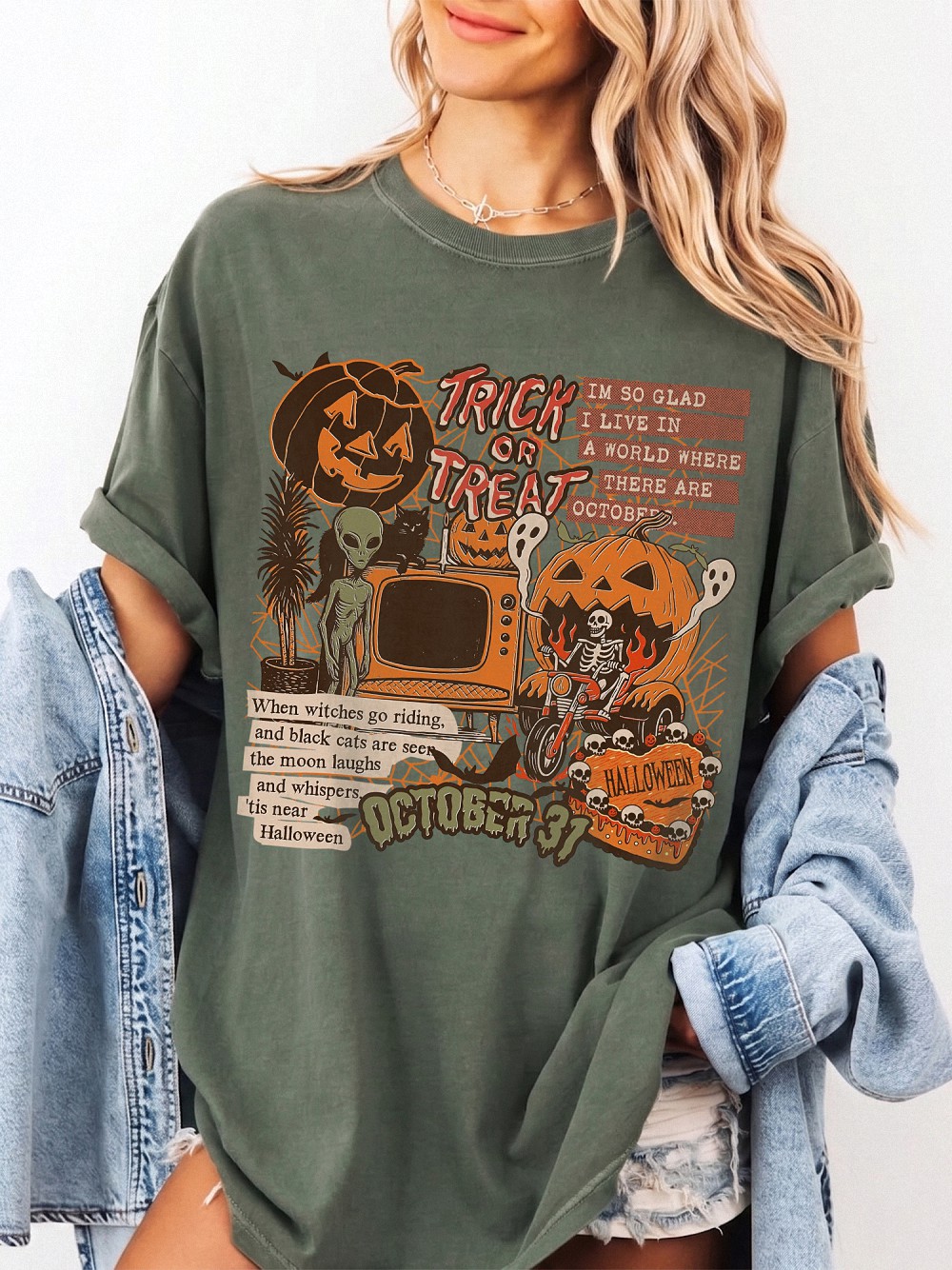 Vintage October 31 Spooky Season Graphic Tie-Dye Shirt