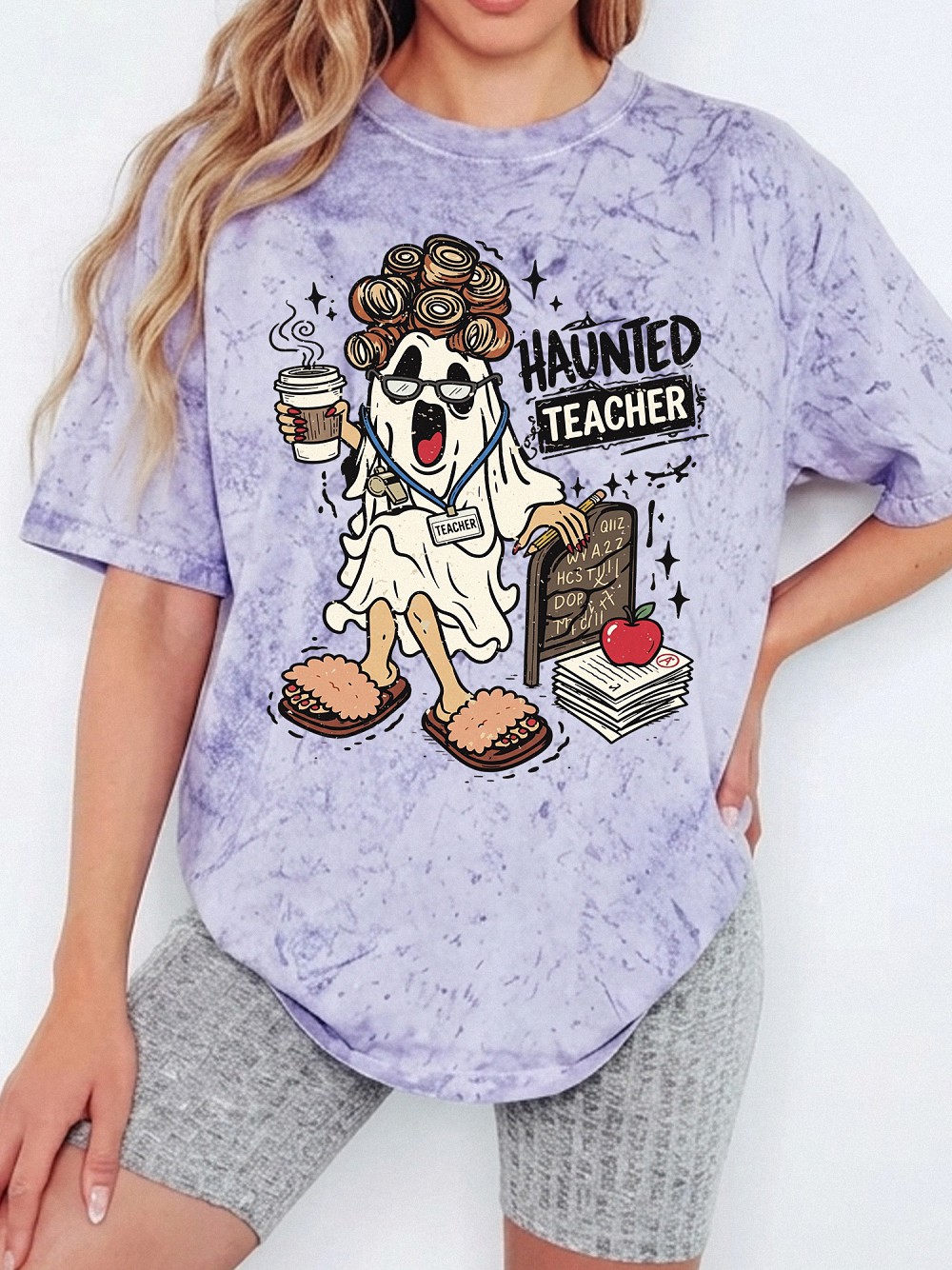 Funny Haunted Teacher Ghost Halloween Shirt | Spooky Tie-Dye Graphic Tee