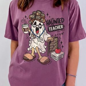 Funny Haunted Teacher Ghost Halloween Shirt | Spooky Tie-Dye Graphic Tee