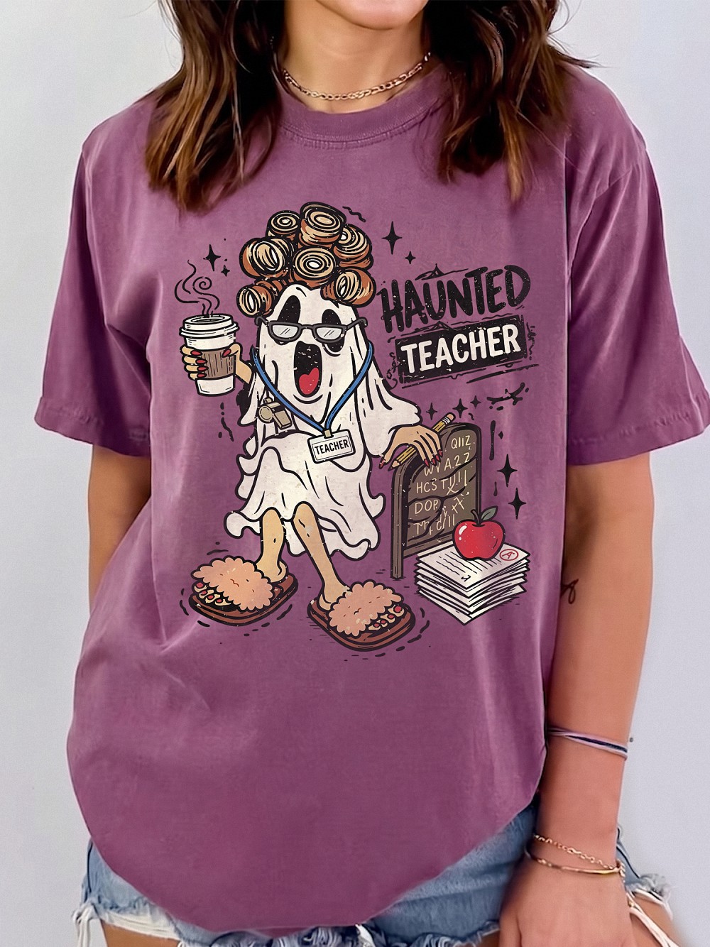 Funny Haunted Teacher Ghost Halloween Shirt | Spooky Tie-Dye Graphic Tee