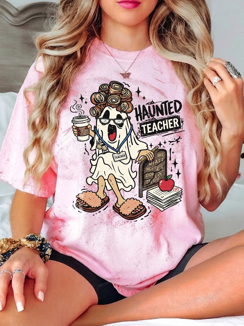 Funny Haunted Teacher Ghost Halloween Shirt | Spooky Tie-Dye Graphic Tee