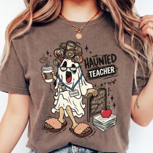 Funny Haunted Teacher Ghost Halloween Shirt | Spooky Tie-Dye Graphic Tee
