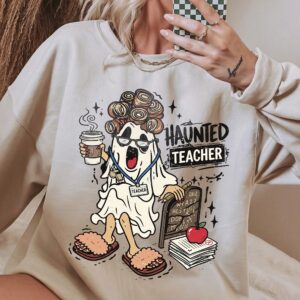 Funny Haunted Teacher Ghost Halloween Shirt | Spooky Tie-Dye Graphic Tee