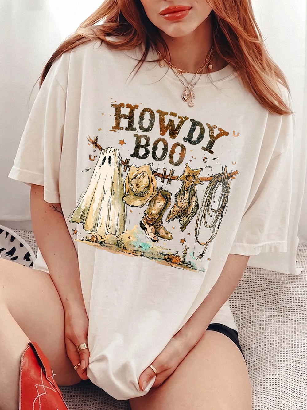 Howdy Boo Ghost Cowboy T-Shirt | Cute Western Halloween Tee