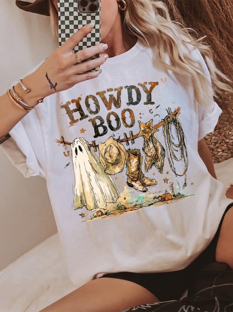 Howdy Boo Ghost Cowboy T-Shirt | Cute Western Halloween Tee