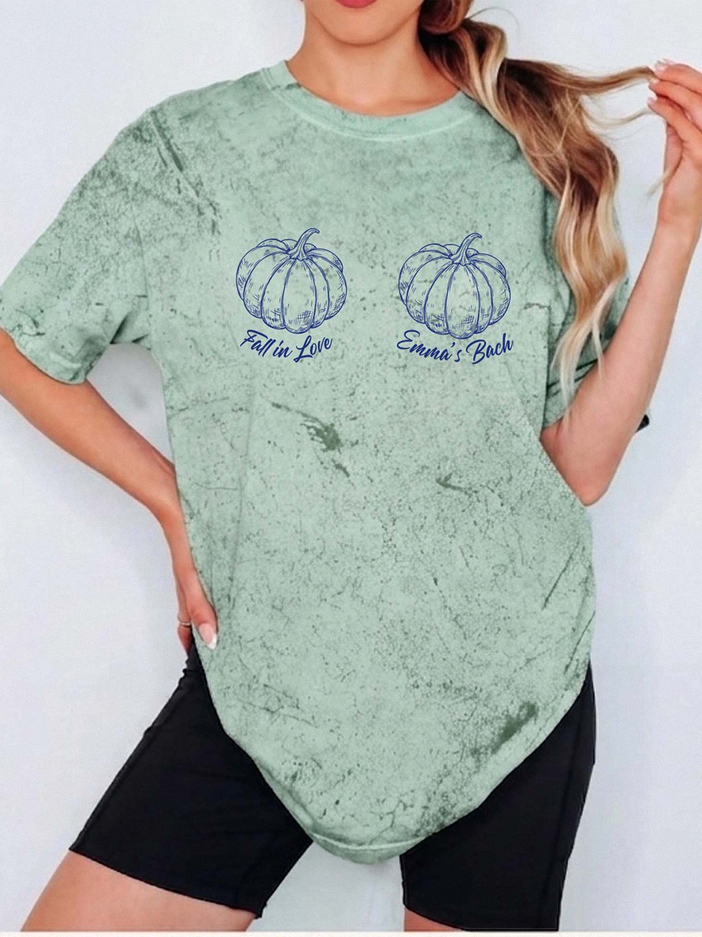 Custom Fall In Love Pumpkin Bikini Bra Bachelorette Halloween Shirt Personalized Bridal Party T-Shirt For Bride Bridesmaids Cozy Aesthetic Rust Orange Cotton Tee