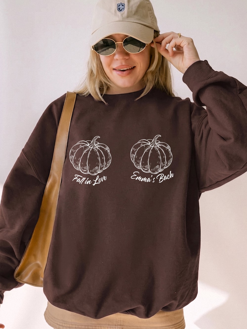 Custom Fall In Love Pumpkin Bikini Bra Bachelorette Halloween Shirt Personalized Bridal Party T-Shirt For Bride Bridesmaids Cozy Aesthetic Rust Orange Cotton Tee