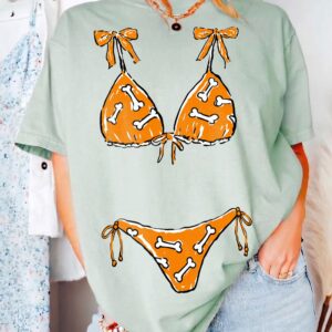 Apnobbou Funny Faux Bikini T-Shirt Dog Bone Beach Graphic Tee