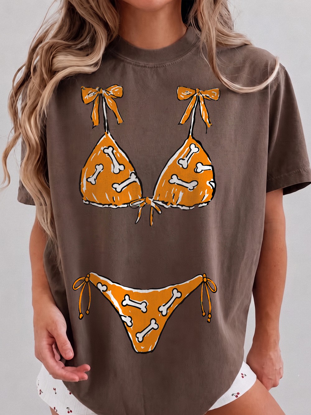 Apnobbou Funny Faux Bikini T-Shirt Dog Bone Beach Graphic Tee