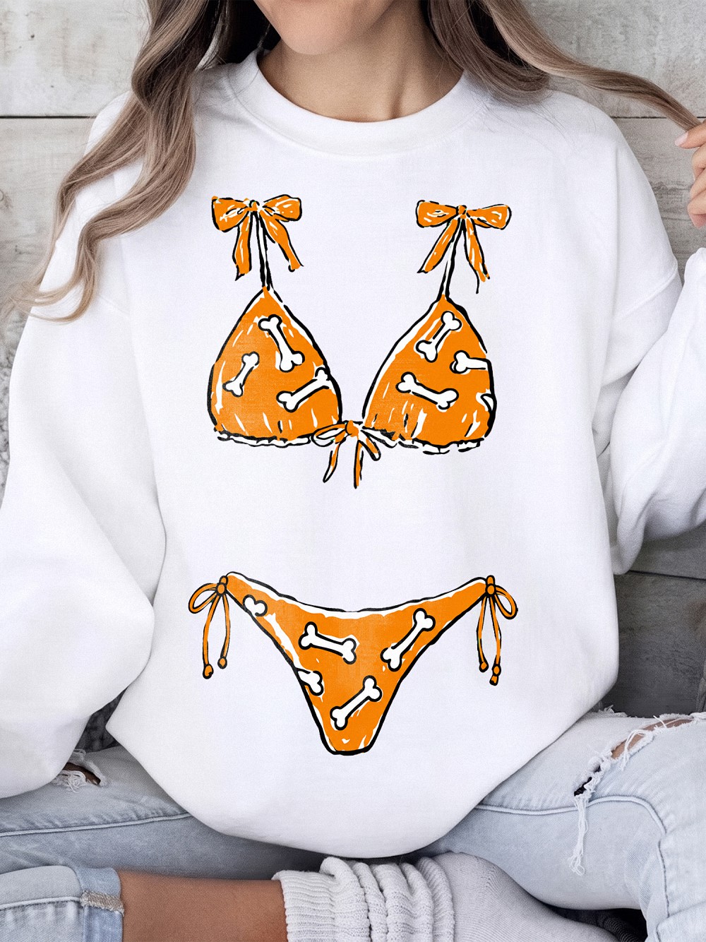 Apnobbou Funny Faux Bikini T-Shirt Dog Bone Beach Graphic Tee
