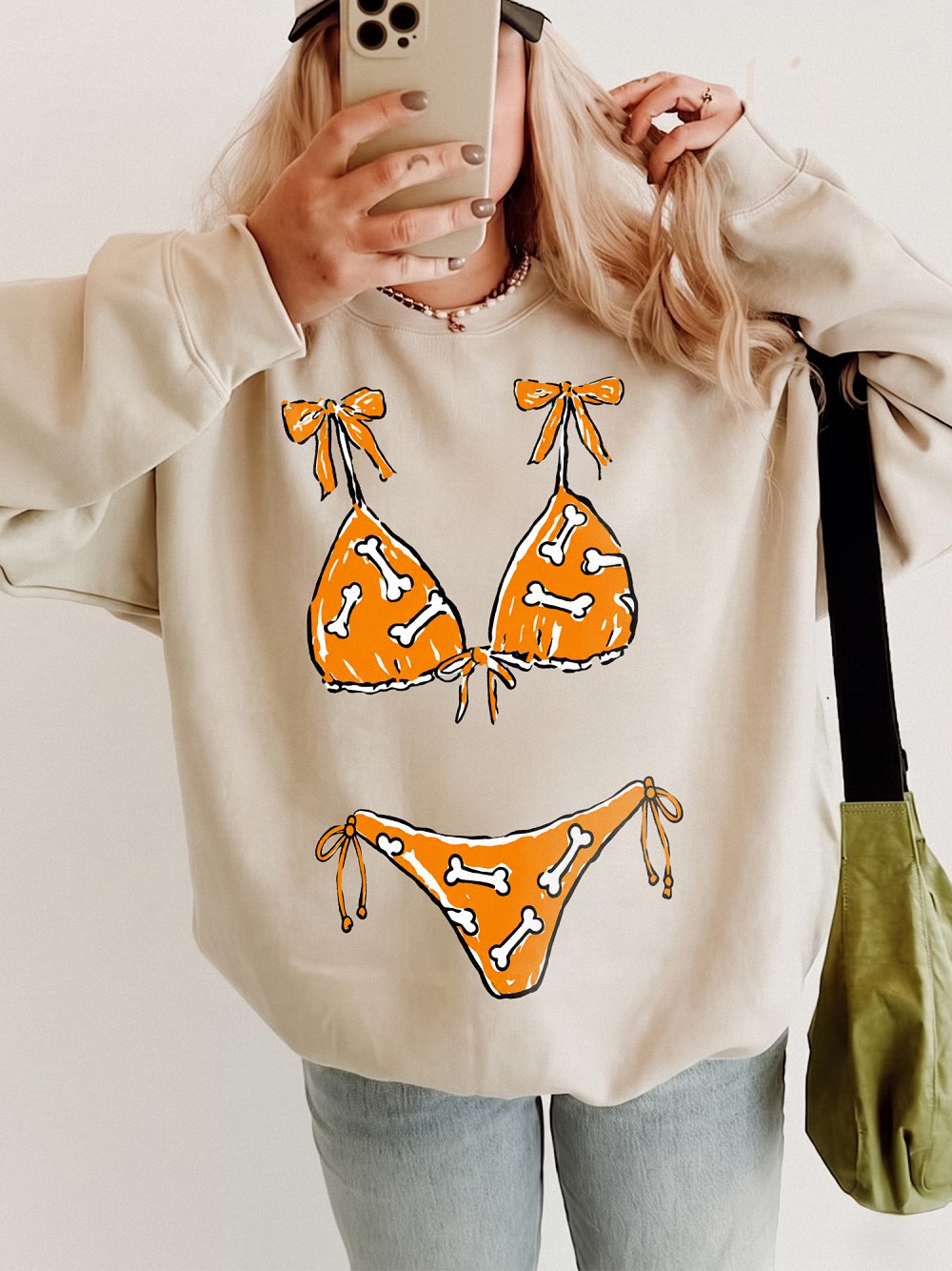 Apnobbou Funny Faux Bikini T-Shirt Dog Bone Beach Graphic Tee