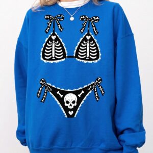 Ohlnjwci Skeleton Bikini Illusion Halloween Graphic Tee