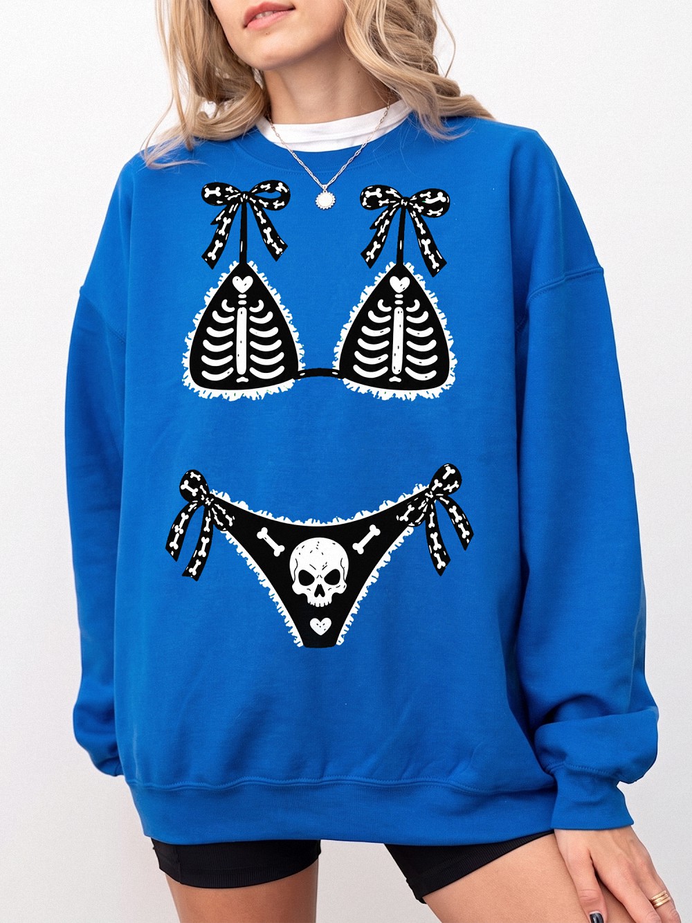 Ohlnjwci Skeleton Bikini Illusion Halloween Graphic Tee
