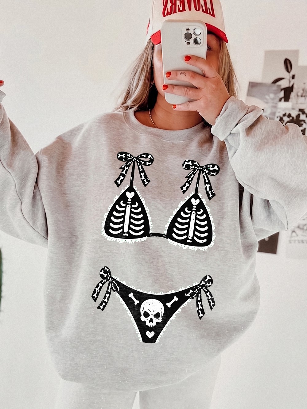 Ohlnjwci Skeleton Bikini Illusion Halloween Graphic Tee