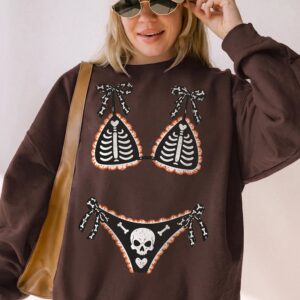 Ohlnjwci Skeleton Bikini Illusion Halloween Graphic Tee