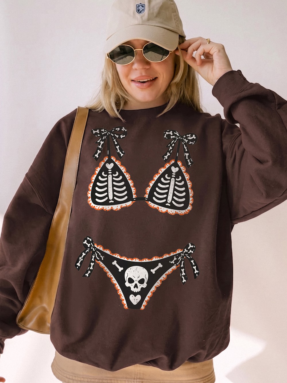 Ohlnjwci Skeleton Bikini Illusion Halloween Graphic Tee