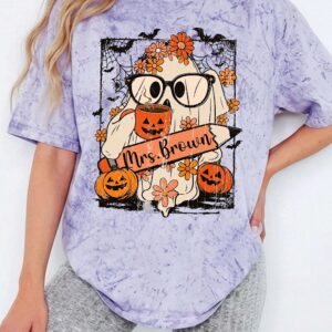 Mrs. Brown Teacher Halloween Graphic Tee - Cute Ghost Bleached Shirt