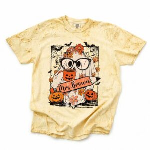 Mrs. Brown Teacher Halloween Graphic Tee - Cute Ghost Bleached Shirt