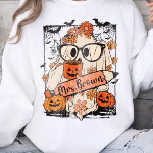 Mrs. Brown Teacher Halloween Graphic Tee - Cute Ghost Bleached Shirt