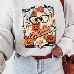 Mrs. Brown Teacher Halloween Graphic Tee - Cute Ghost Bleached Shirt