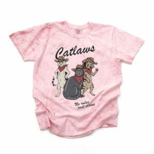 Catlaws Cowboy Cat Graphic Tee - Pink Tie Dye Western Shirt