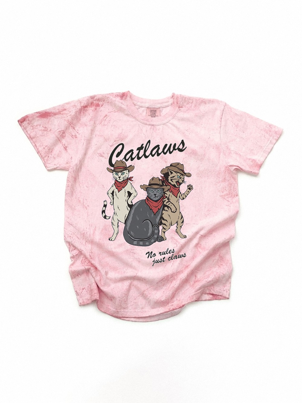 Catlaws Cowboy Cat Graphic Tee - Pink Tie Dye Western Shirt