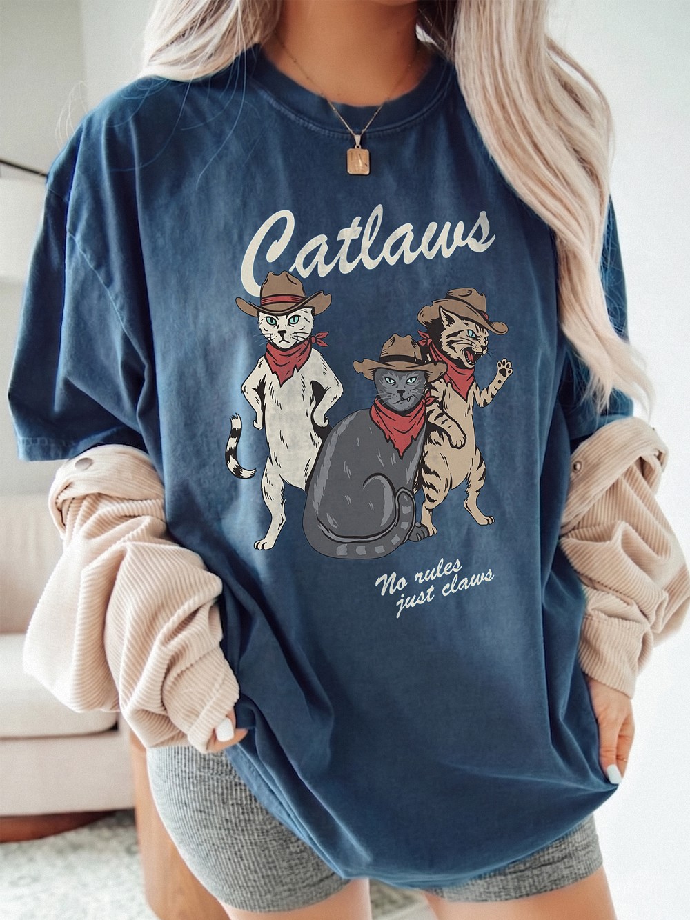 Catlaws Cowboy Cat Graphic Tee - Pink Tie Dye Western Shirt
