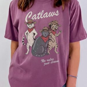 Catlaws Cowboy Cat Graphic Tee - Pink Tie Dye Western Shirt