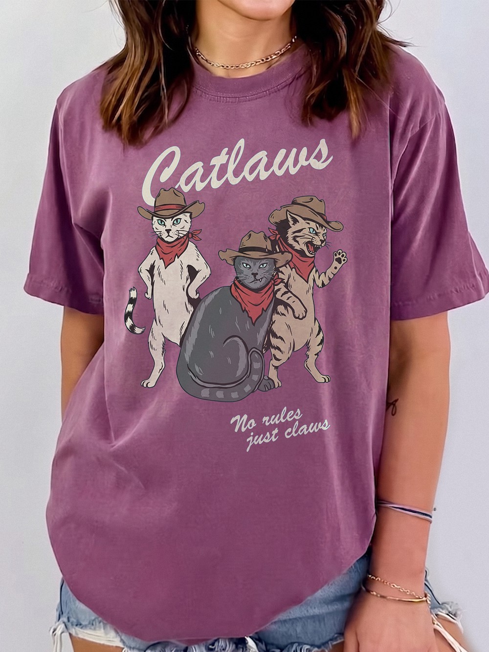 Catlaws Cowboy Cat Graphic Tee - Pink Tie Dye Western Shirt