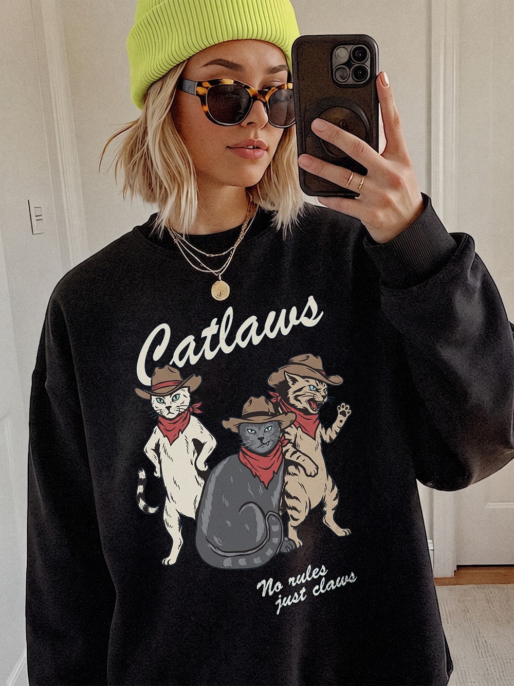 Catlaws Cowboy Cat Graphic Tee - Pink Tie Dye Western Shirt