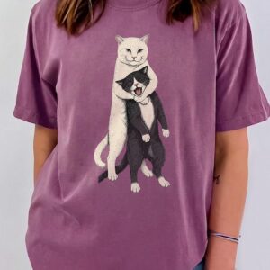 Funny Hugging Cats Graphic Tee - Cat Meme Head Locking Shirt