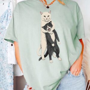 Funny Hugging Cats Graphic Tee - Cat Meme Head Locking Shirt