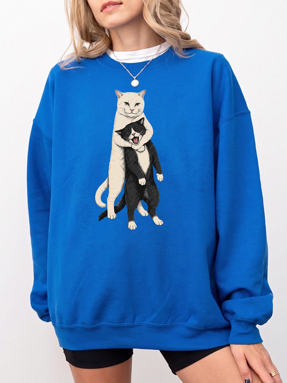 Funny Hugging Cats Graphic Tee - Cat Meme Head Locking Shirt