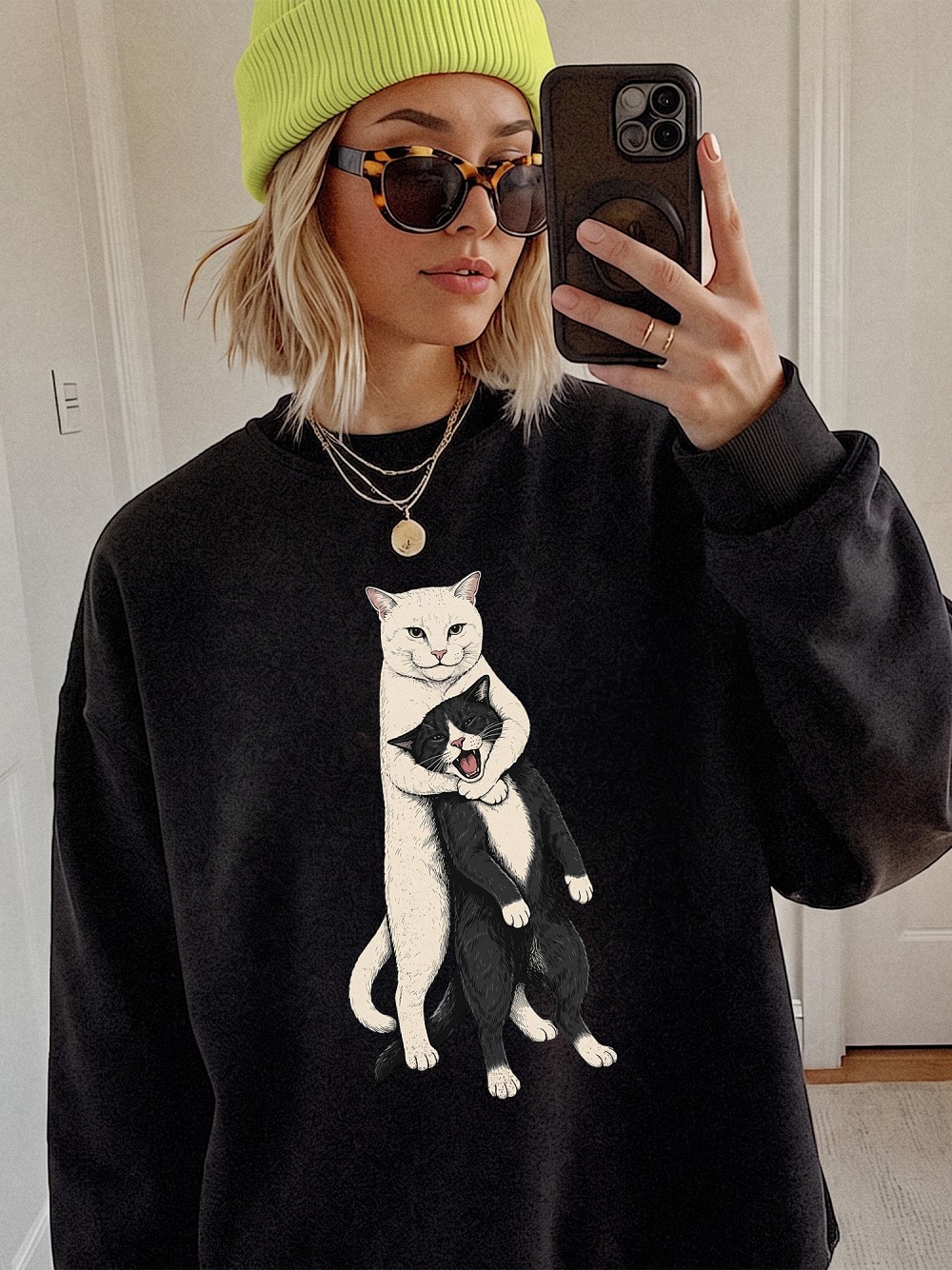 Funny Hugging Cats Graphic Tee - Cat Meme Head Locking Shirt