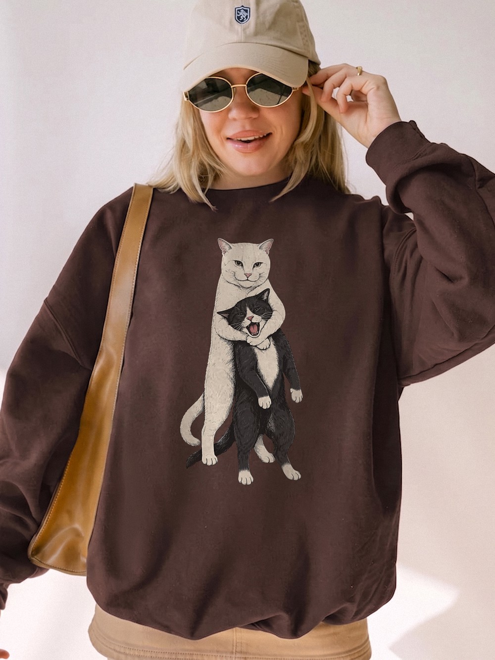 Funny Hugging Cats Graphic Tee - Cat Meme Head Locking Shirt