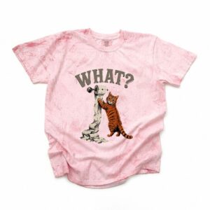Funny Orange Tabby Cat WHAT? Graphic Tee | Pink Tie-Dye Shirt