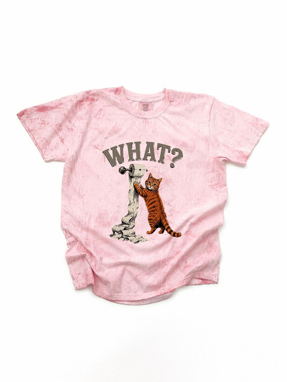 Funny Orange Tabby Cat WHAT? Graphic Tee | Pink Tie-Dye Shirt