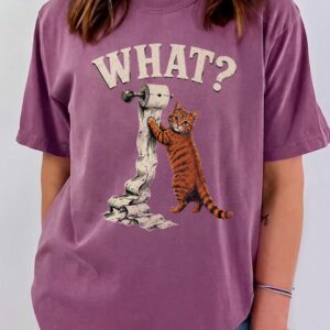 Funny Orange Tabby Cat WHAT? Graphic Tee | Pink Tie-Dye Shirt
