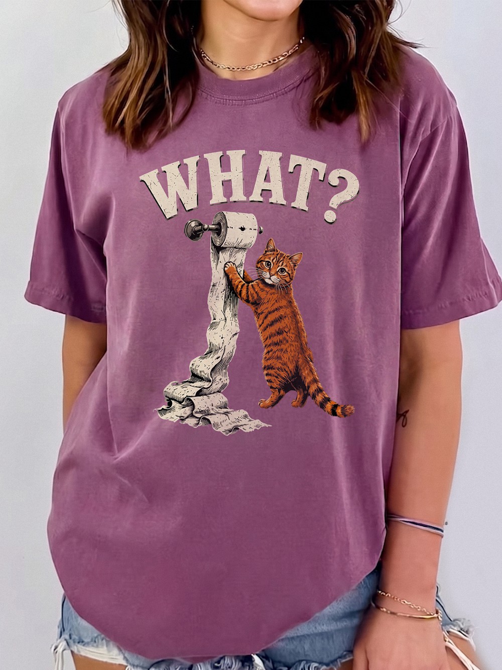 Funny Orange Tabby Cat WHAT? Graphic Tee | Pink Tie-Dye Shirt