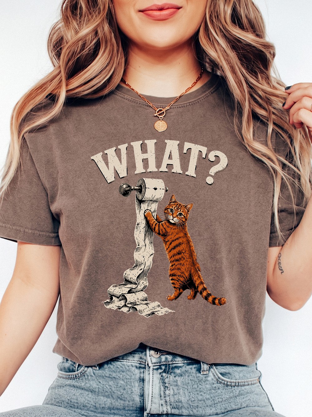 Funny Orange Tabby Cat WHAT? Graphic Tee | Pink Tie-Dye Shirt