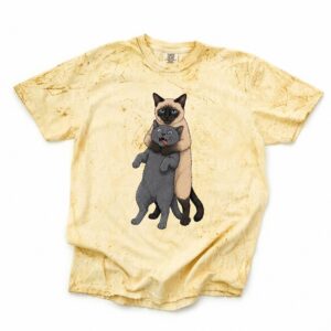Funny Hugging Cats Headlocking Graphic Tee - Siamese and Grey Cat Meme Shirt