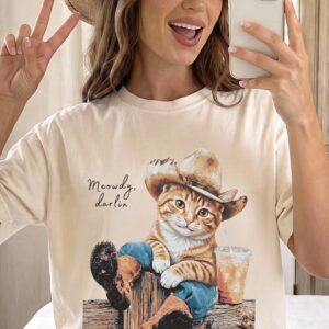 Enrjdsnx Meowdy Darlin Cowboy Cat T-Shirt | Western Graphic Tee