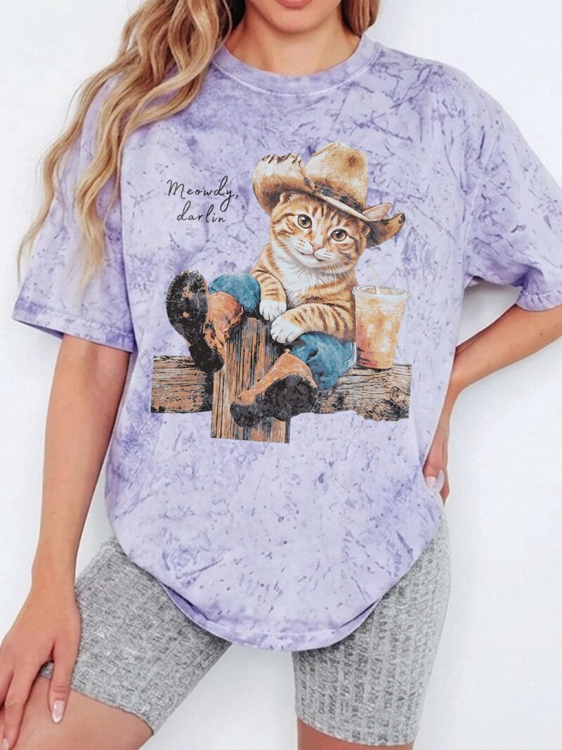 Enrjdsnx Meowdy Darlin Cowboy Cat T-Shirt | Western Graphic Tee