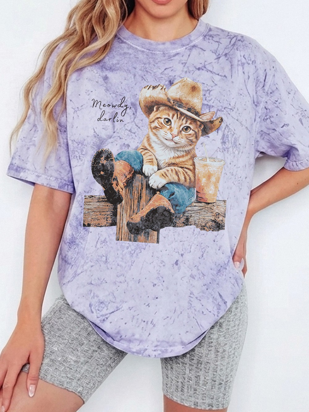 Enrjdsnx Meowdy Darlin Cowboy Cat T-Shirt | Western Graphic Tee