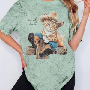 Enrjdsnx Meowdy Darlin Cowboy Cat T-Shirt | Western Graphic Tee