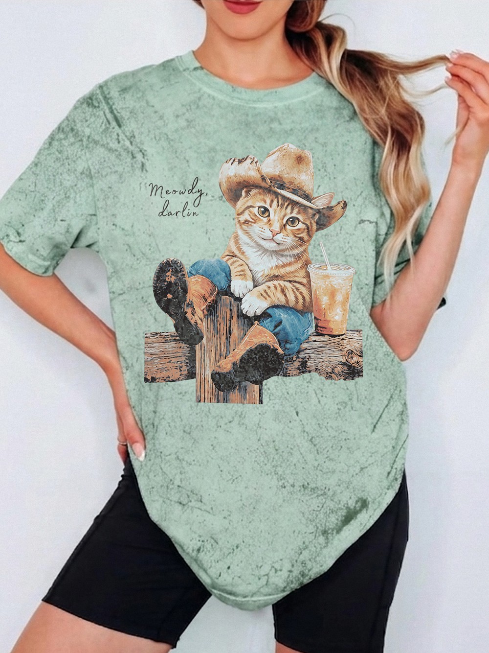 Enrjdsnx Meowdy Darlin Cowboy Cat T-Shirt | Western Graphic Tee
