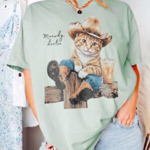 Enrjdsnx Meowdy Darlin Cowboy Cat T-Shirt | Western Graphic Tee