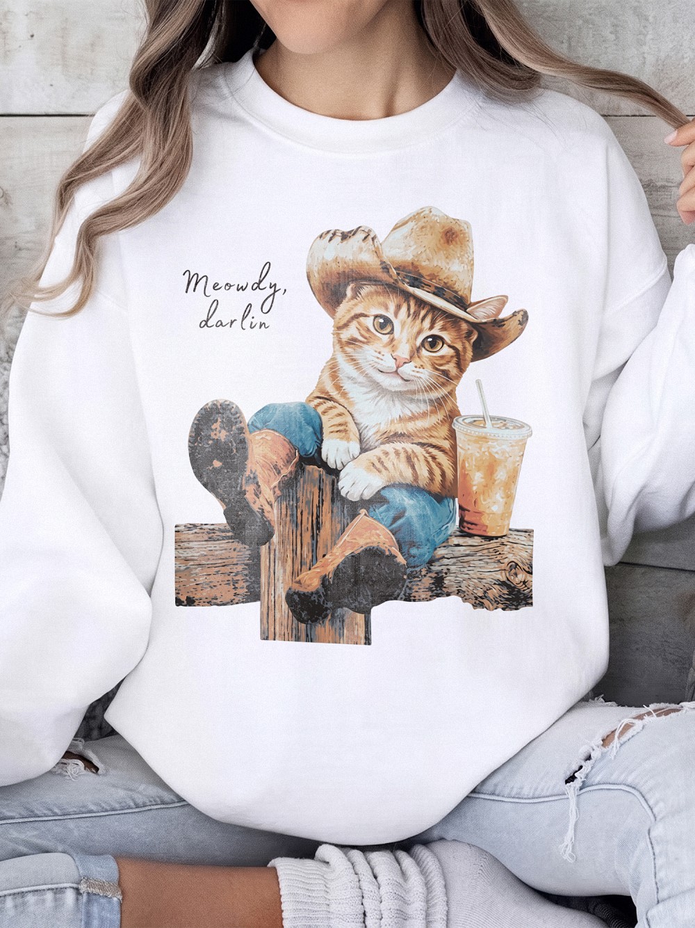 Enrjdsnx Meowdy Darlin Cowboy Cat T-Shirt | Western Graphic Tee