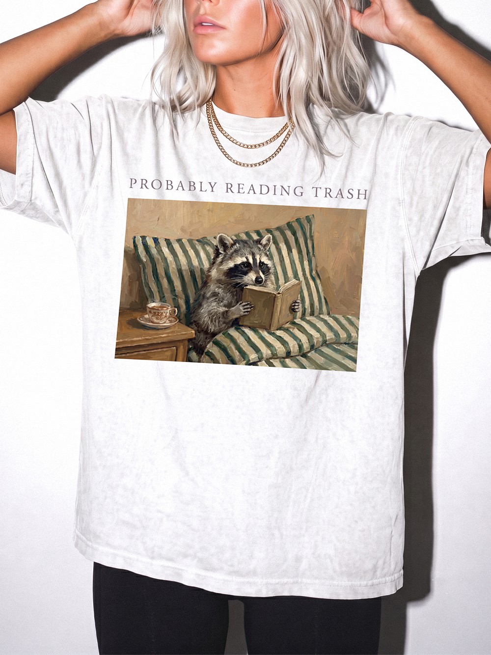 Probably Reading Trash Raccoon T-Shirt, Funny Book Lover Tee